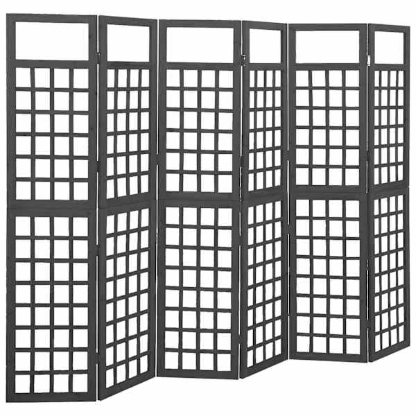 vidaXL 6 paneeliga sirm/ronitaimede alus,must, kuusepuit, 242,5x180 cm