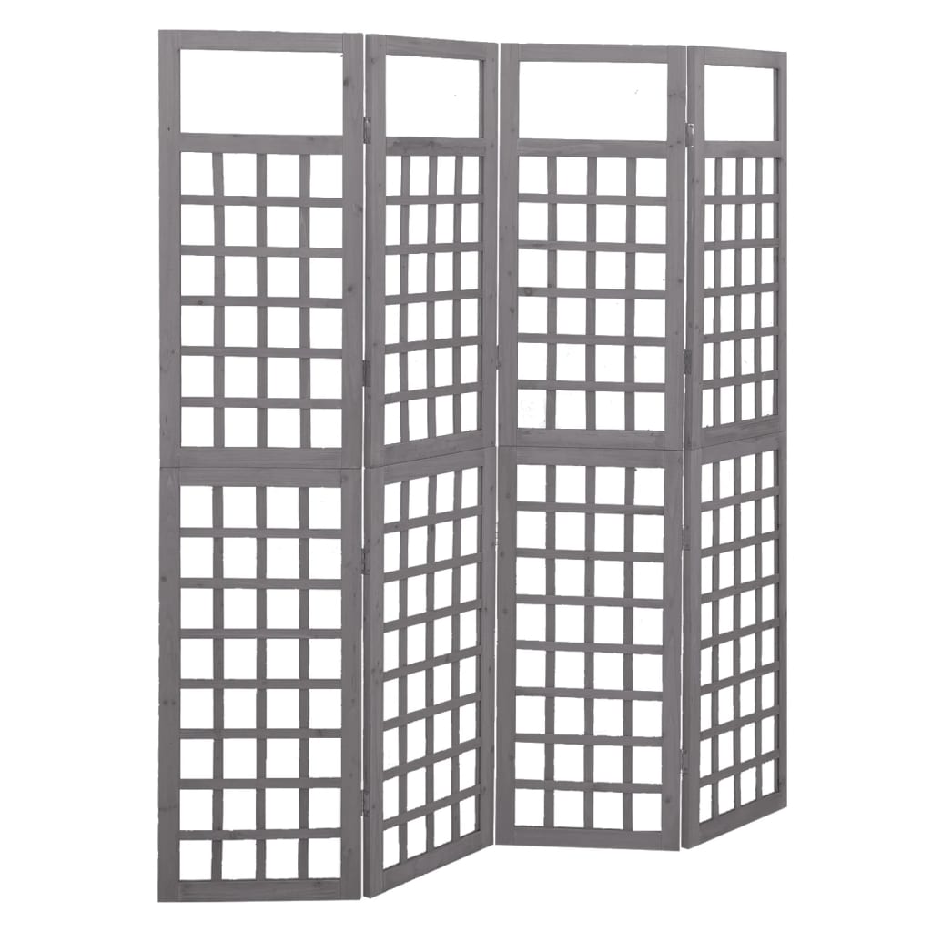 5: vidaXL 4-panels rumdeler/espalier 161x180 cm massivt grantræ grå