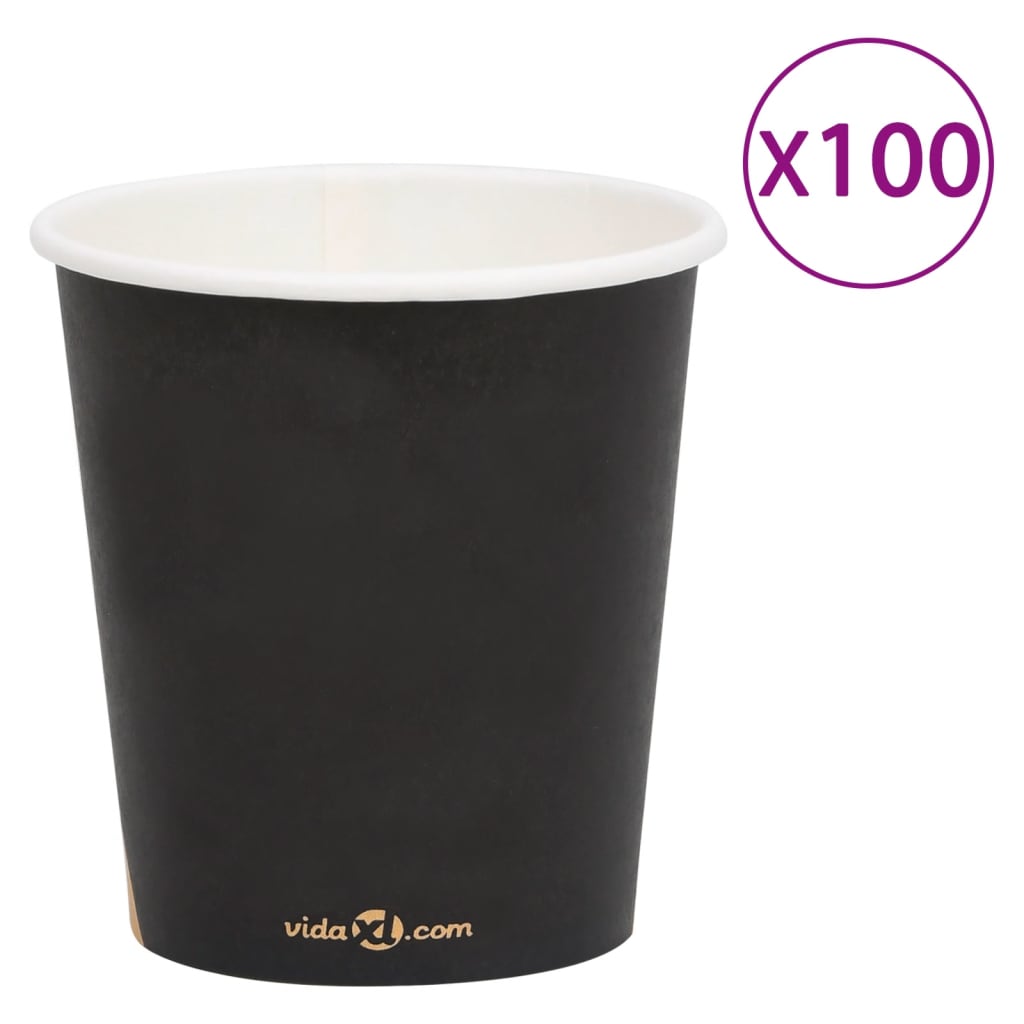 vidaXL Pahare de cafea de hârtie, 100 buc., negru, 200 ml vidaXL