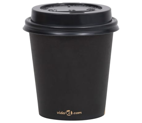 vidaXL Kaffepapirkopper med lokk 200 ml 250 stk svart