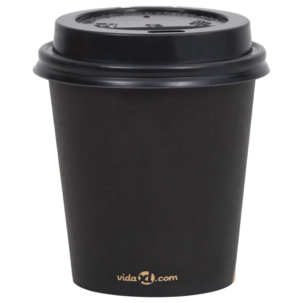 vidaXL Vasos de papel para café con tapas 500 uds negro 200 ml