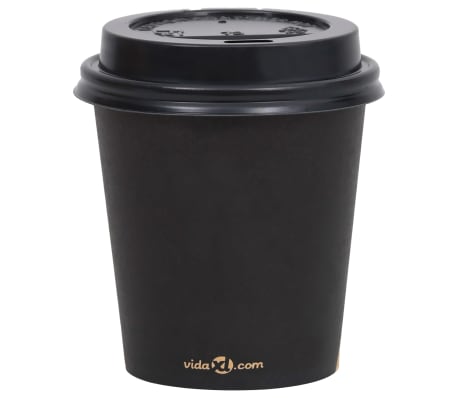 vidaXL Kaffepapirkopper med lokk 200 ml 500 stk svart