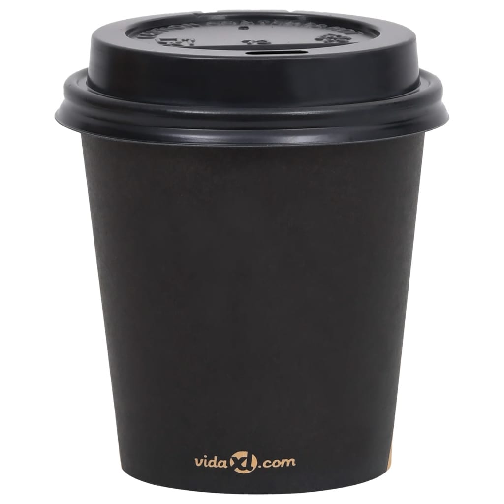 vidaXL Vasos de papel para café con tapas 1000 uds negro 200 ml