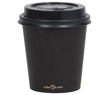 vidaXL Vasos de papel para café con tapas 1000 uds negro 200 ml