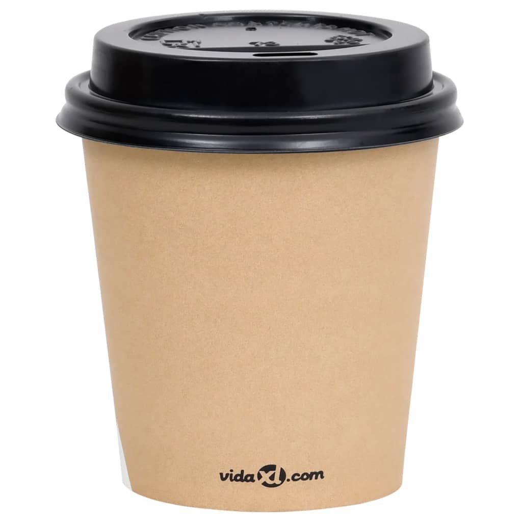 vidaXL Tasses à café en papier avec couvercles 200 ml 100 pcs Marron