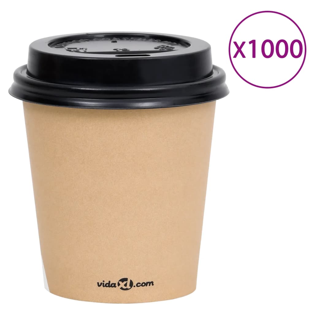 vidaXL Pahare de cafea de hârtie cu capace, 1000 buc., maro, 200 ml vidaXL