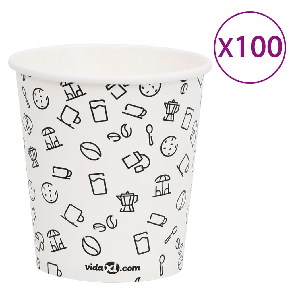 vidaXL Pahare de cafea de hârtie, 100 buc., alb și negru, 200 ml vidaXL
