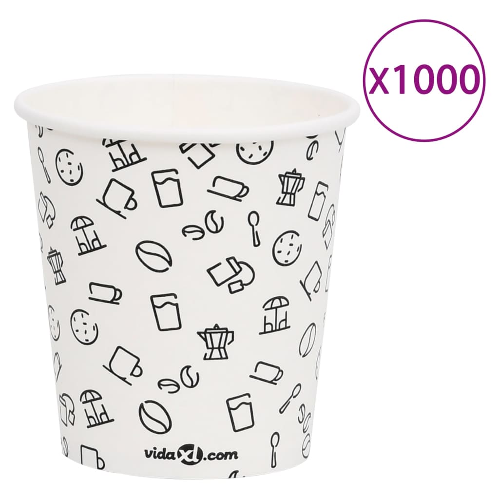 vidaXL Pahare de cafea de hârtie, 1000 buc., alb și negru, 200 ml vidaXL