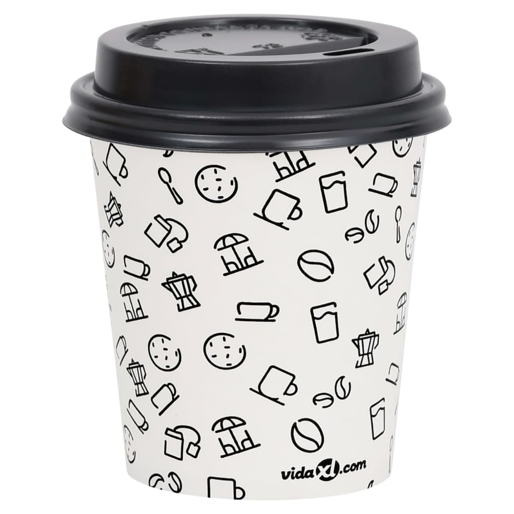 

vidaXL 250 st Koffiebekers met deksels 200 ml papier wit en zwart
