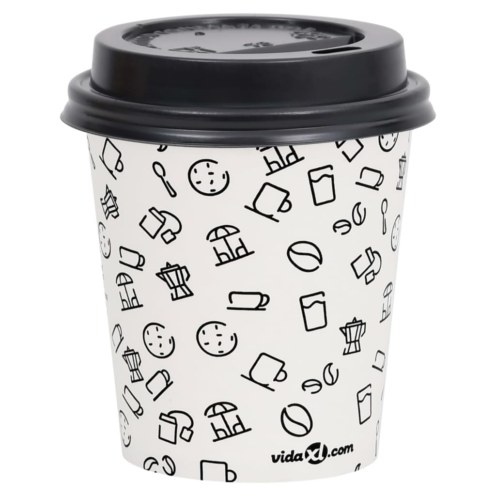 vidaXL Coffee Paper Cups with Lids 200 ml 500 pcs White and Black