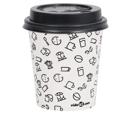 vidaXL Vasos de papel para café con tapas 1000 uds blanco negro 200 ml