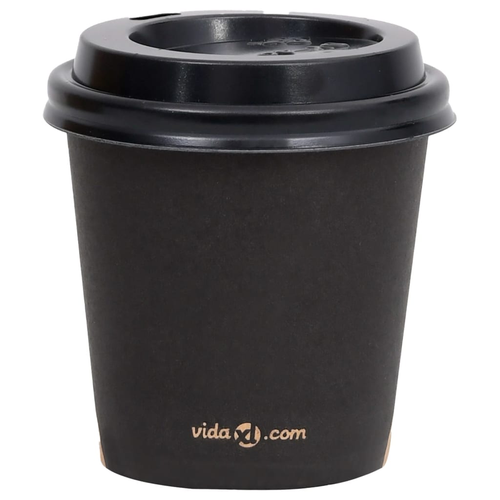 vidaXL Vasos de papel para café con tapas 100 uds negro 120 ml