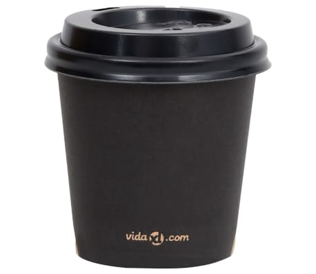 vidaXL Vasos de papel para café con tapas 100 uds negro 120 ml