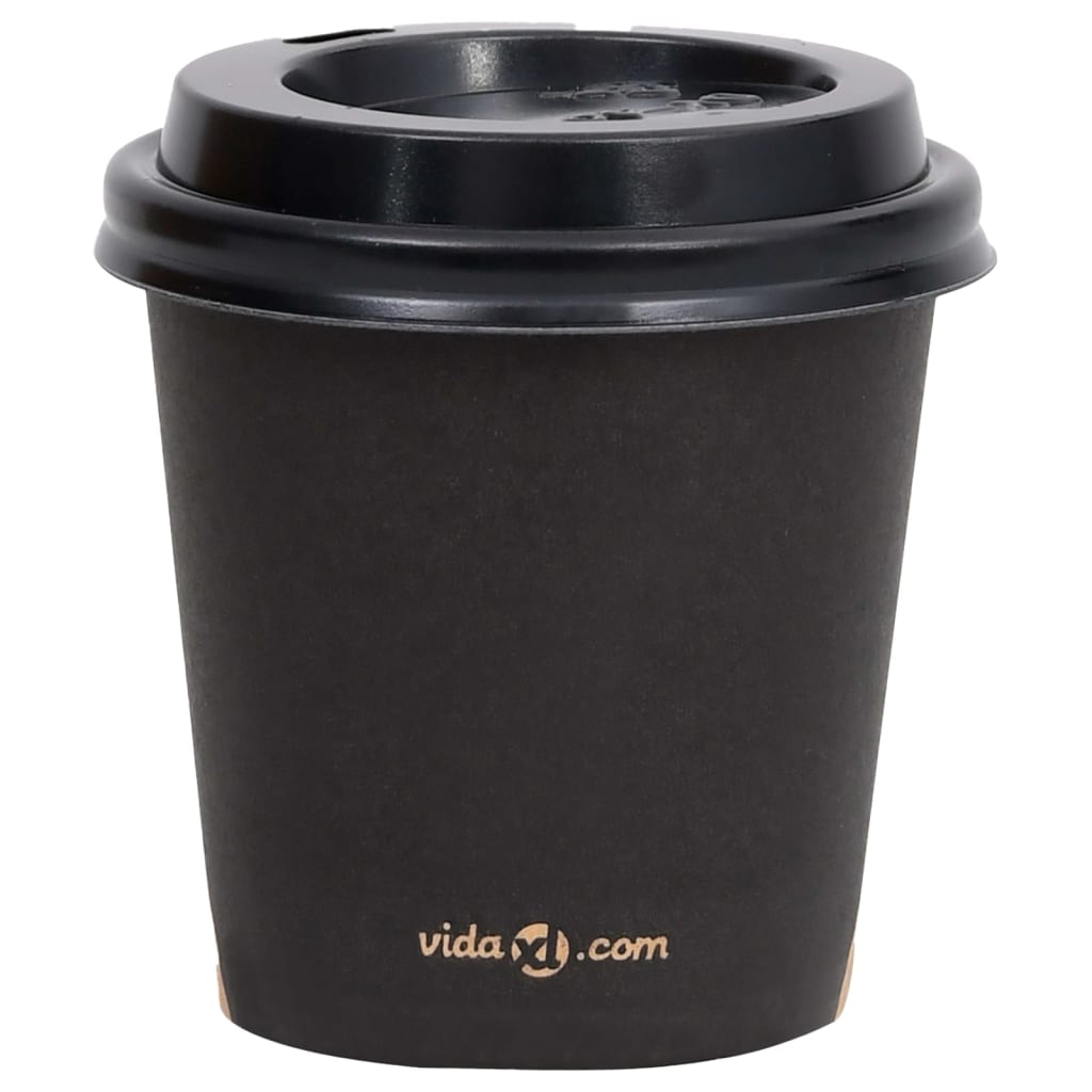 vidaXL Vasos de papel para café con tapas 500 uds negro 120 ml