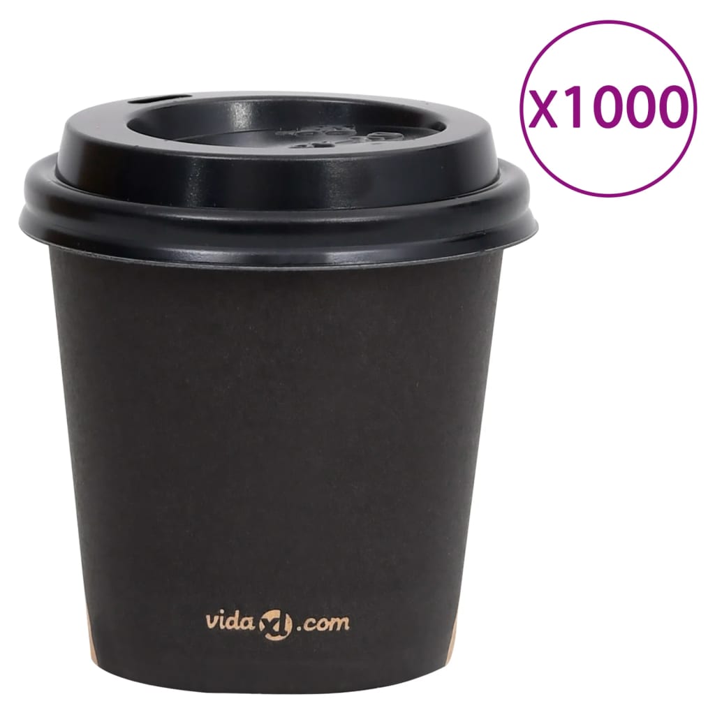 vidaXL Pahare de cafea de hârtie cu capace, 1000 buc., negru, 120 ml vidaXL