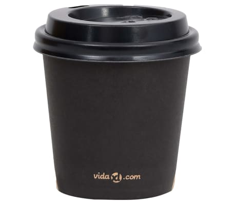vidaXL Papirnate čaše za kavu s poklopcem 120 ml 1000 kom crne