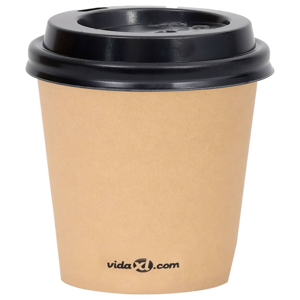 vidaXL Kaffepapirkopper med lokk 120 ml 100 stk brun