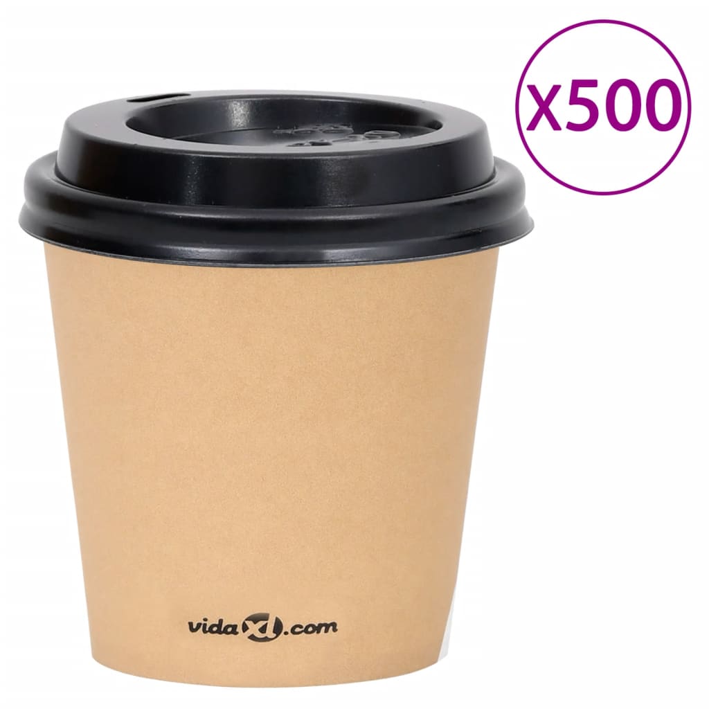 vidaXL Pahare de cafea de hârtie cu capace, 500 buc., maro, 120 ml vidaXL
