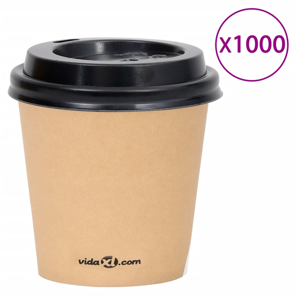 vidaXL Pahare de cafea de hârtie cu capace, 1000 buc., maro, 120 ml vidaXL