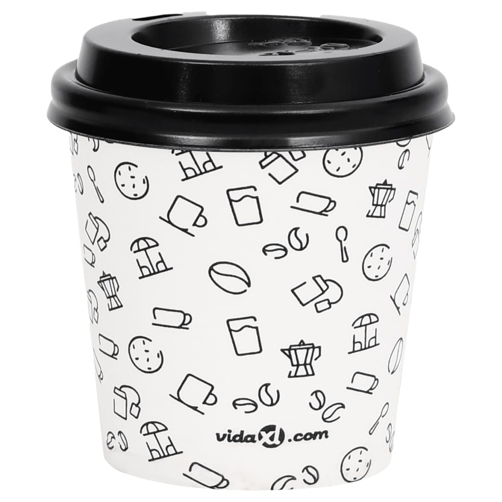 vidaXL Vasos de papel para café con tapas 100 uds blanco y negro 120ml