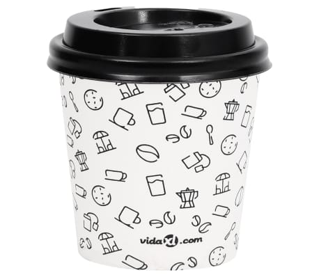 vidaXL Copos de café em papel com tampas 120 ml 100 pcs branco e preto