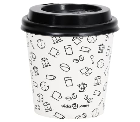 vidaXL Copos de café em papel com tampas 120 ml 250 pcs branco e preto