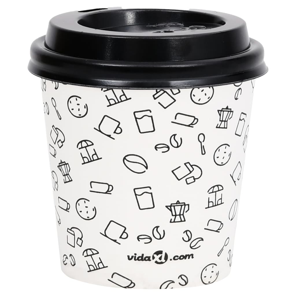 vidaXL Vasos de papel para café con tapas 500 uds blanco y negro 120ml