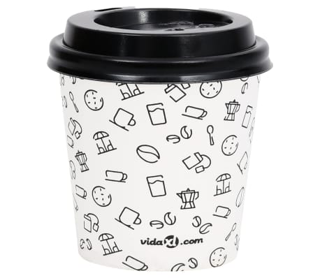 vidaXL Vasos de papel para café con tapas 500 uds blanco y negro 120ml