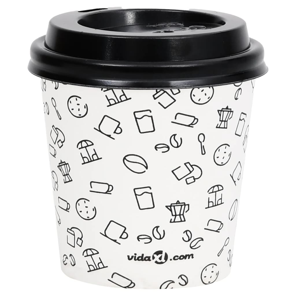 vidaXL Vasos de papel para café con tapas 1000 uds blanco negro 120 ml