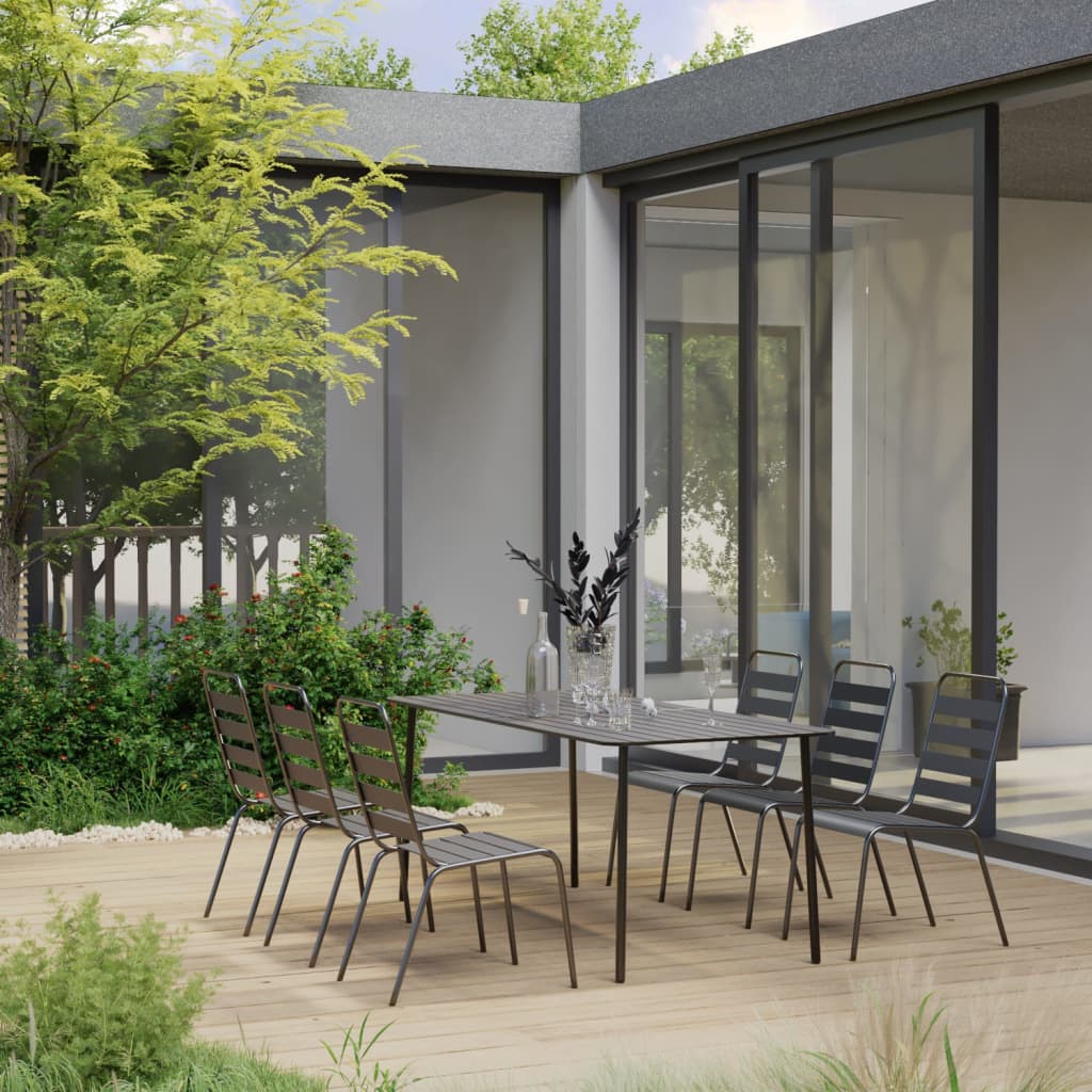vidaXL Set mobilier pentru grădină, 7 piese, gri închis, oțel