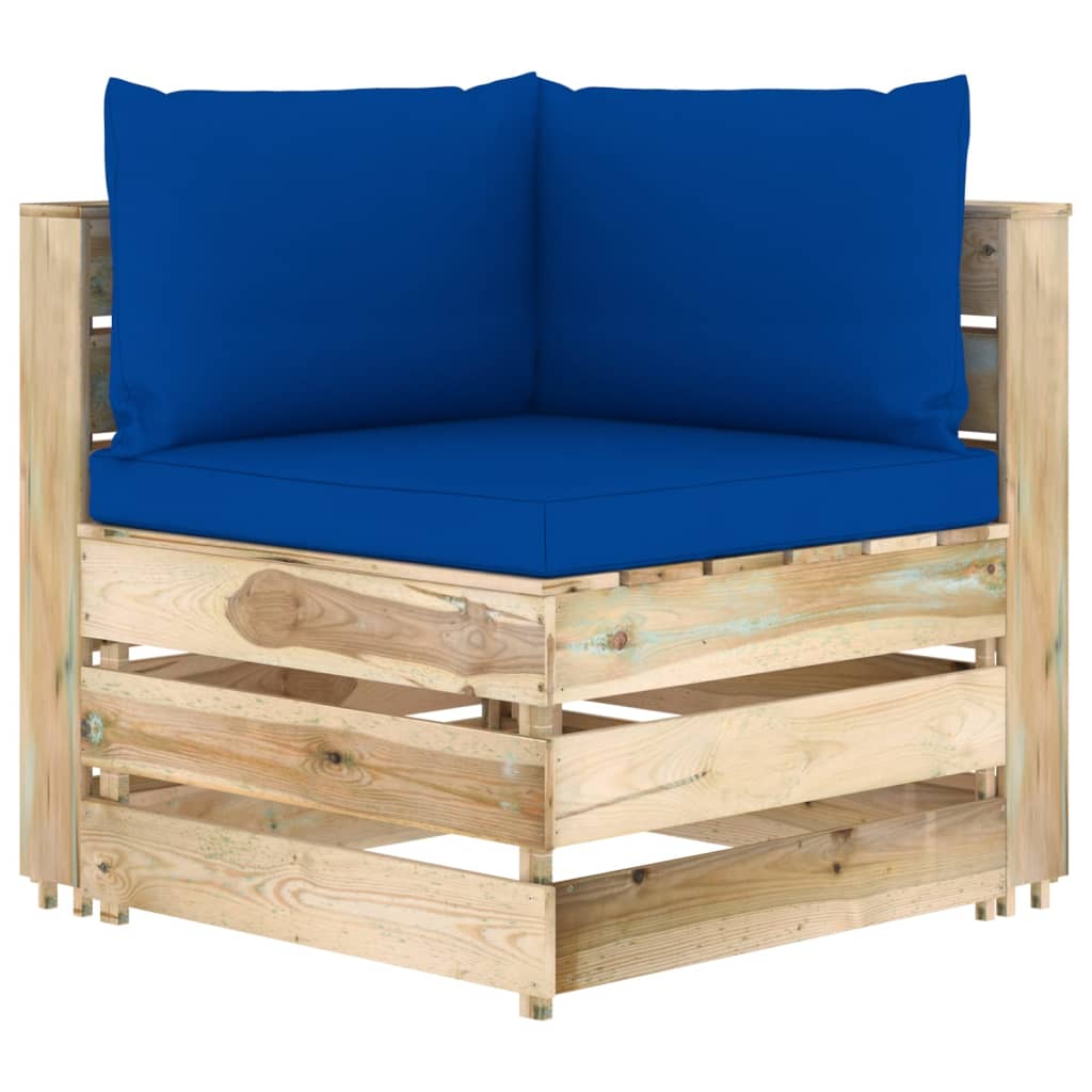 vidaXL Modulares Ecksofa mit Kissen Grün Imprägniertes Holz