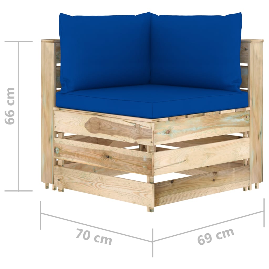 Modularna kutna sofa s jastucima od zeleno impregniranog drva