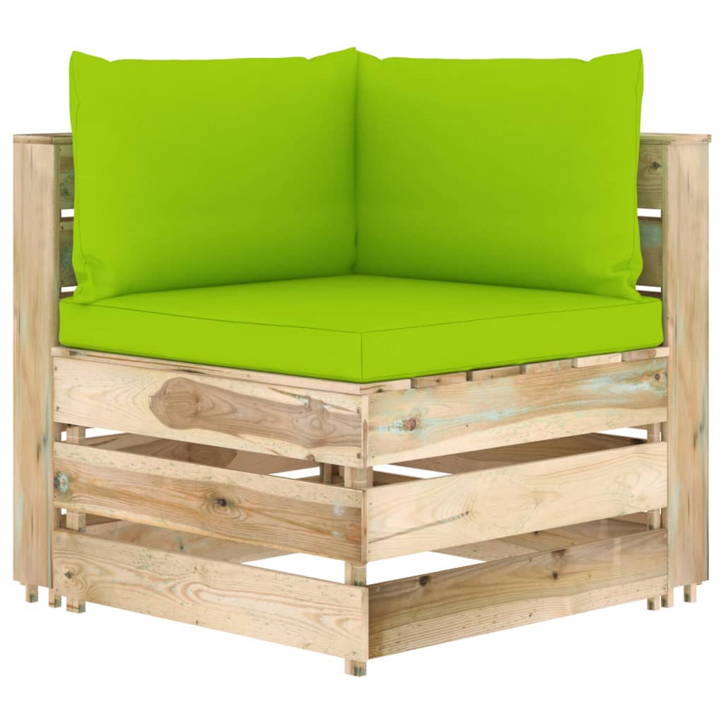 vidaXL Modulares Ecksofa mit Kissen Grün Imprägniertes Holz