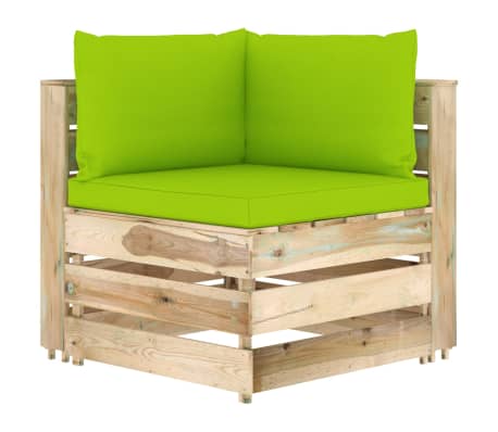 vidaXL Modulares Ecksofa mit Kissen Grün Imprägniertes Holz