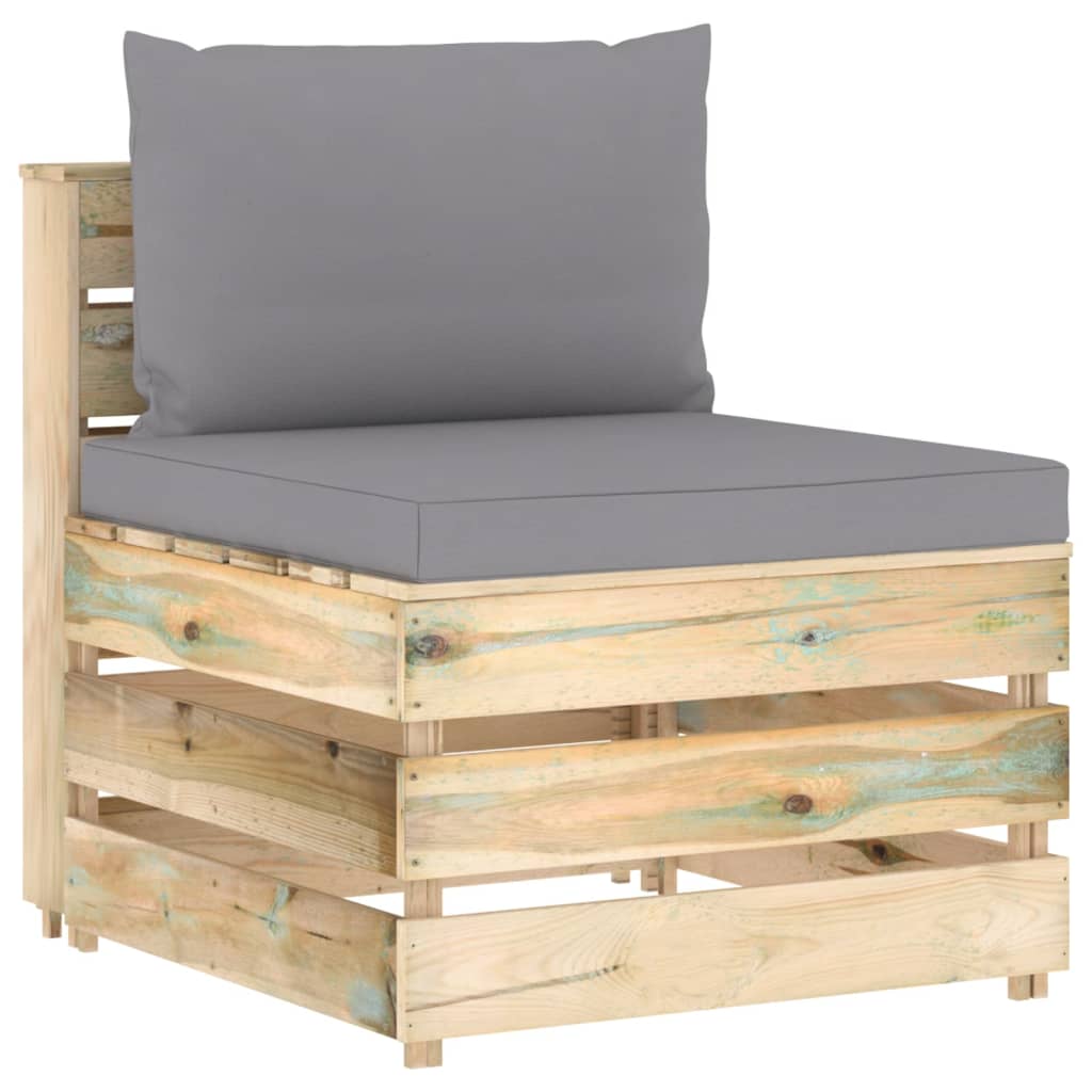 vidaXL Modulares Mittelsofa mit Kissen Grün Imprägniertes Holz