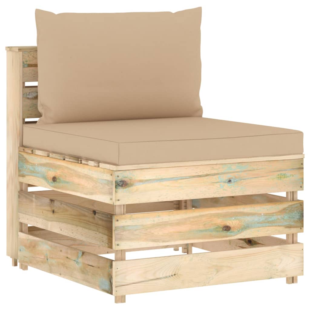 vidaXL Modulares Mittelsofa mit Kissen Grün Imprägniertes Holz