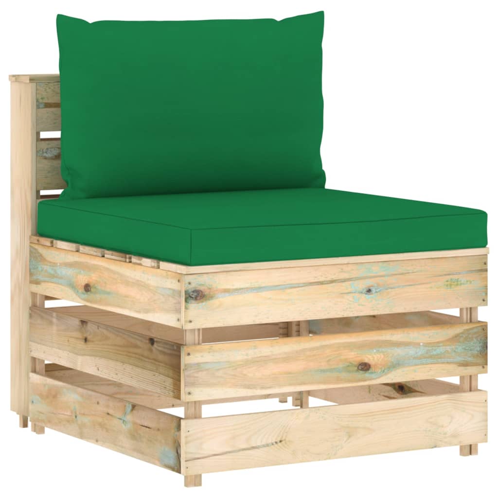 vidaXL Modulares Mittelsofa mit Kissen Grün Imprägniertes Holz