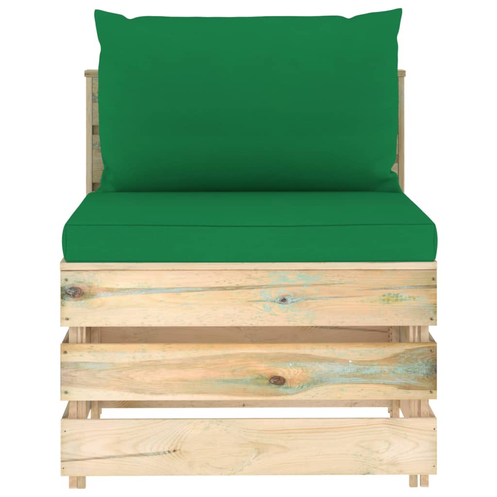 Zöld impregnált fa elemes középső kanapé párnákkal 