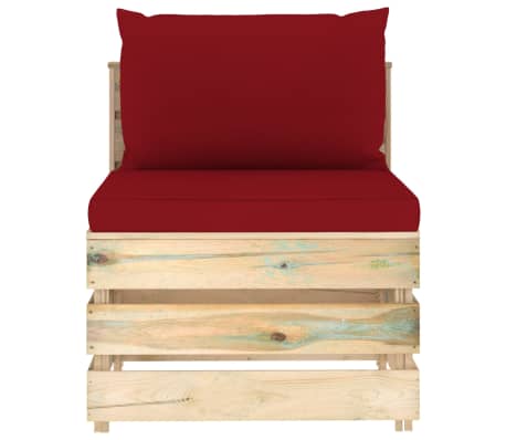 vidaXL Καναπές Μεσαίος Τμηματικός Πράσινο Εμποτισμένο Ξύλο +Μαξιλάρια