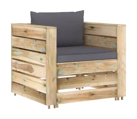 vidaXL Set mobilier de grădină cu perne, 2 piese, lemn verde tratat