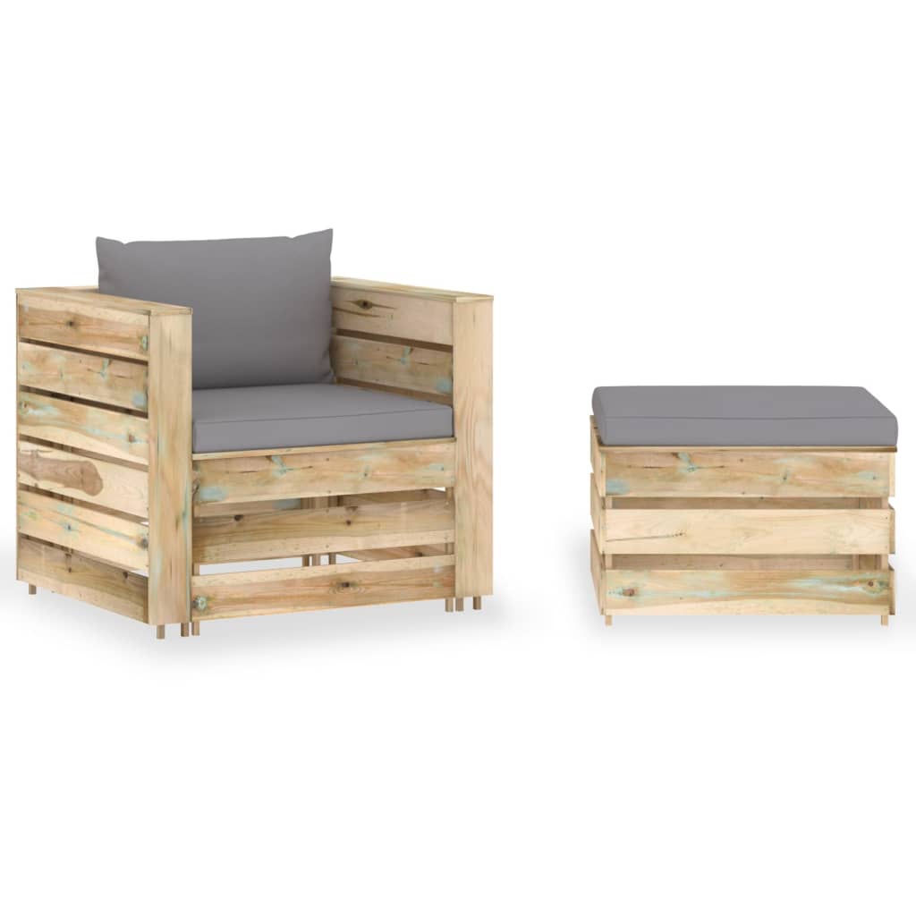 vidaXL 2-tlg. Garten-Lounge-Set mit Kissen Grün Imprägniertes Holz