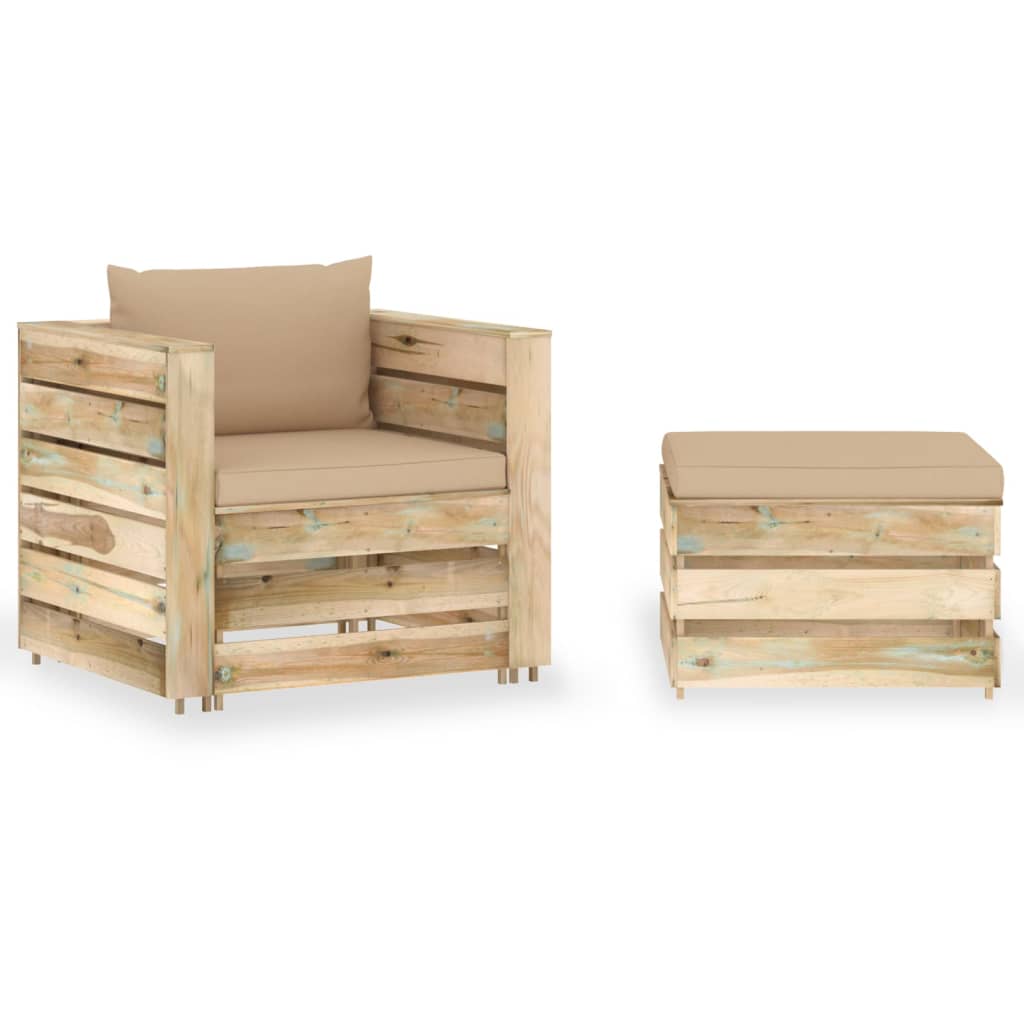 vidaXL 2-tlg. Garten-Lounge-Set mit Kissen Grün Imprägniertes Holz