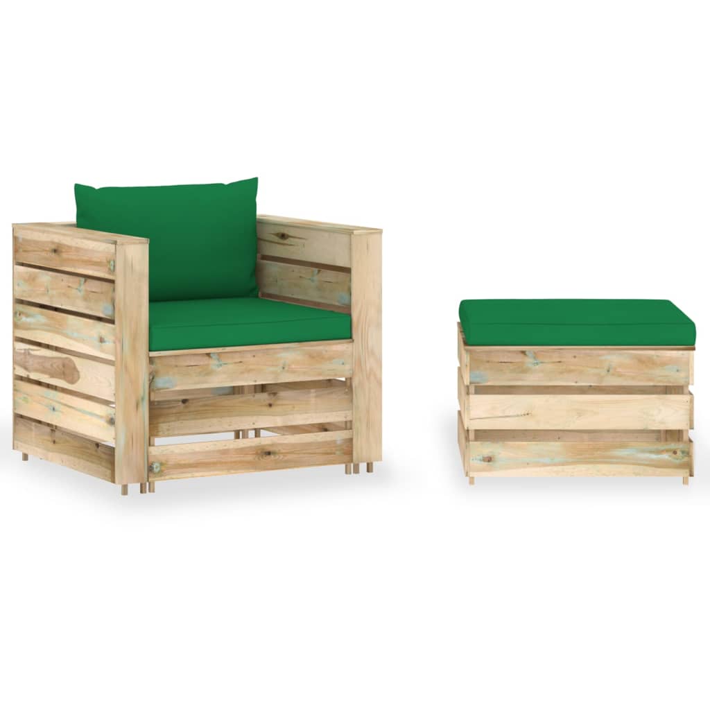 Poza vidaXL Set mobilier gradina cu perne, 2 piese, lemn tratat verde