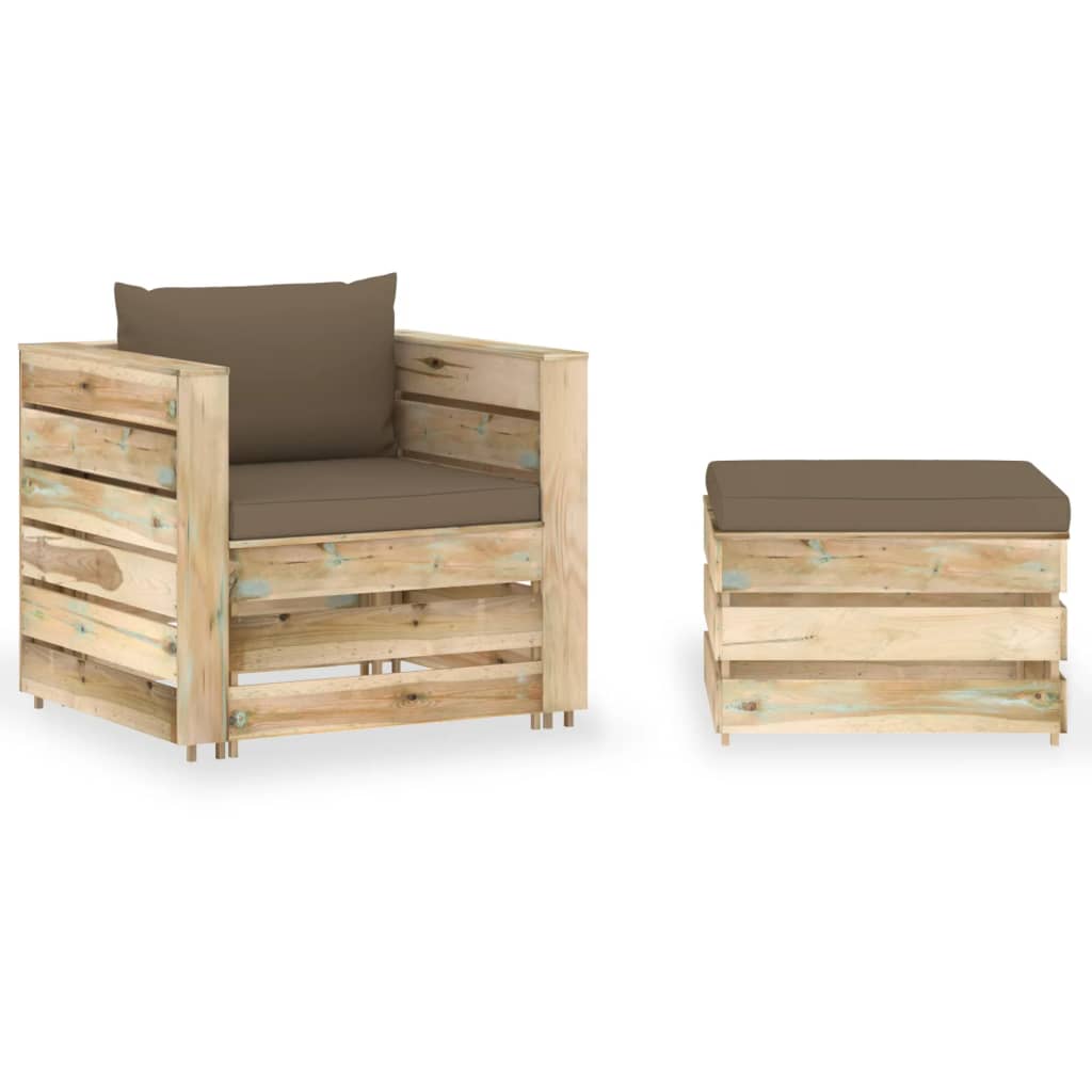 Poza vidaXL Set mobilier gradina, 2 piese, cu perne, verde, lemn impregnat