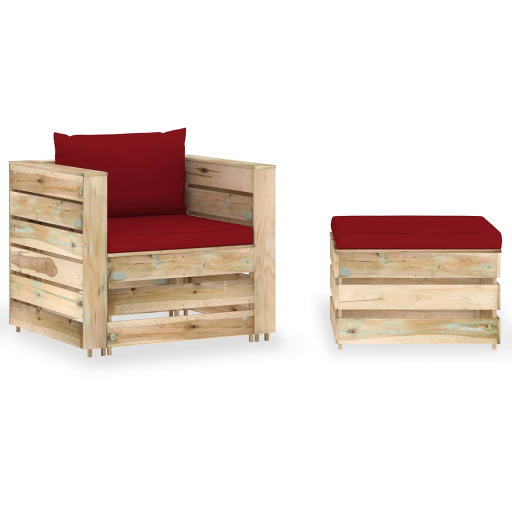 2-tlg. Garten-Lounge-Set mit Kissen Grün Imprägniertes Holz kaufen