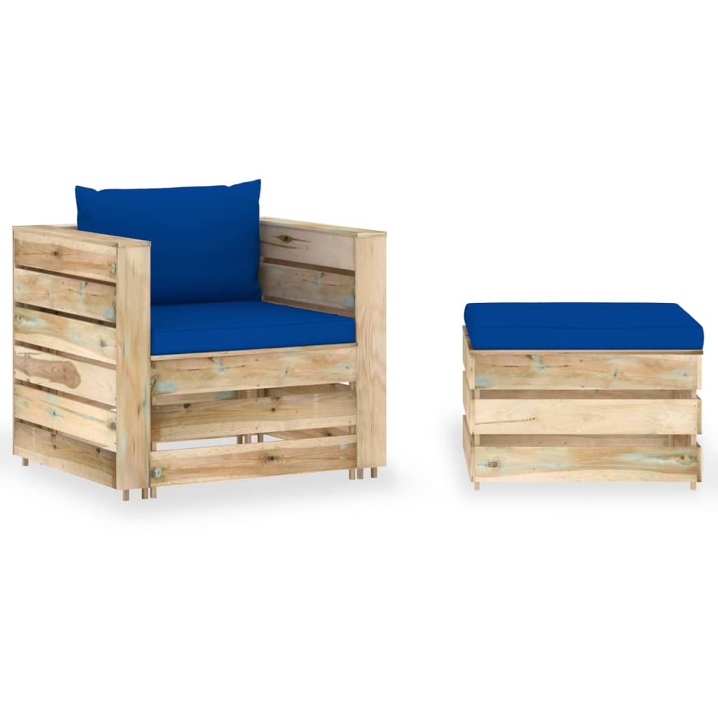 Poza vidaXL Set mobilier gradina cu perne, 2 piese, lemn tratat verde