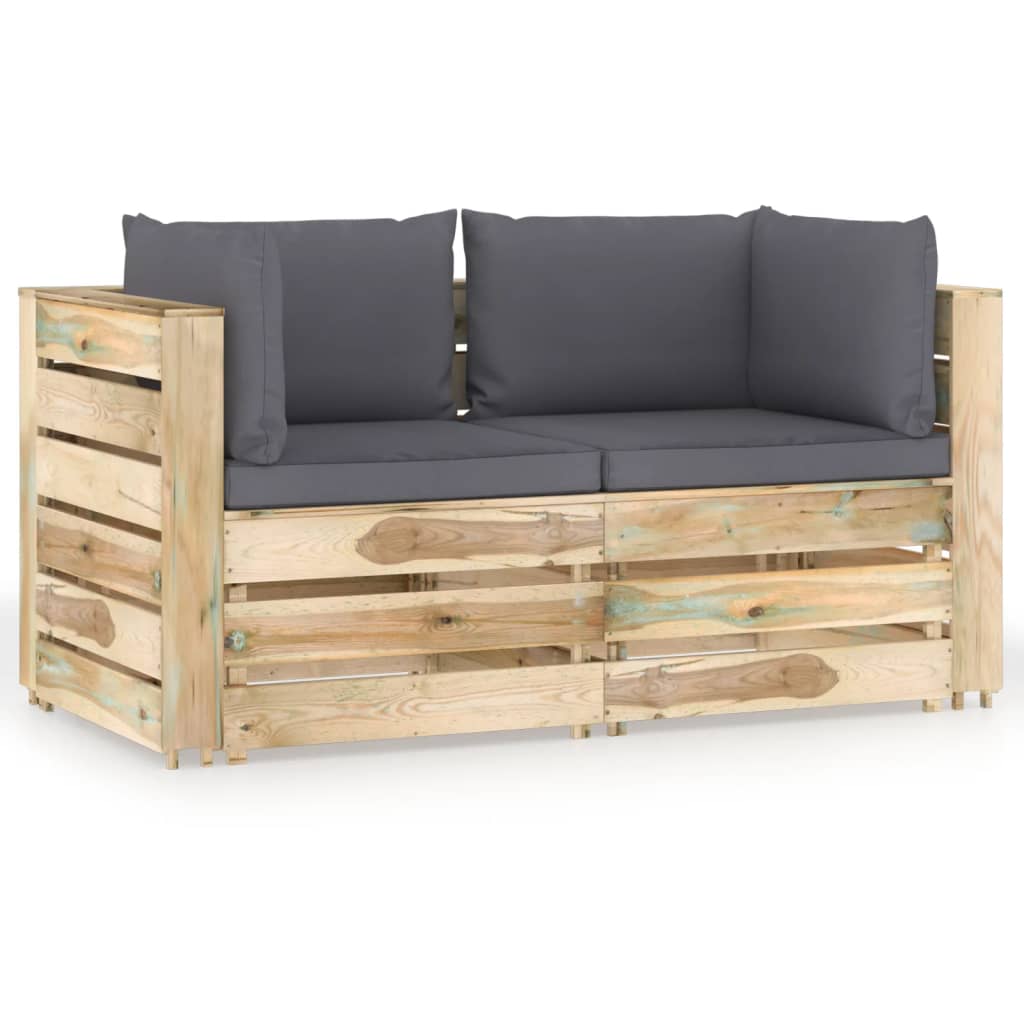 2-Sitzer-Gartensofa mit Kissen Grün Imprägniertes Holz