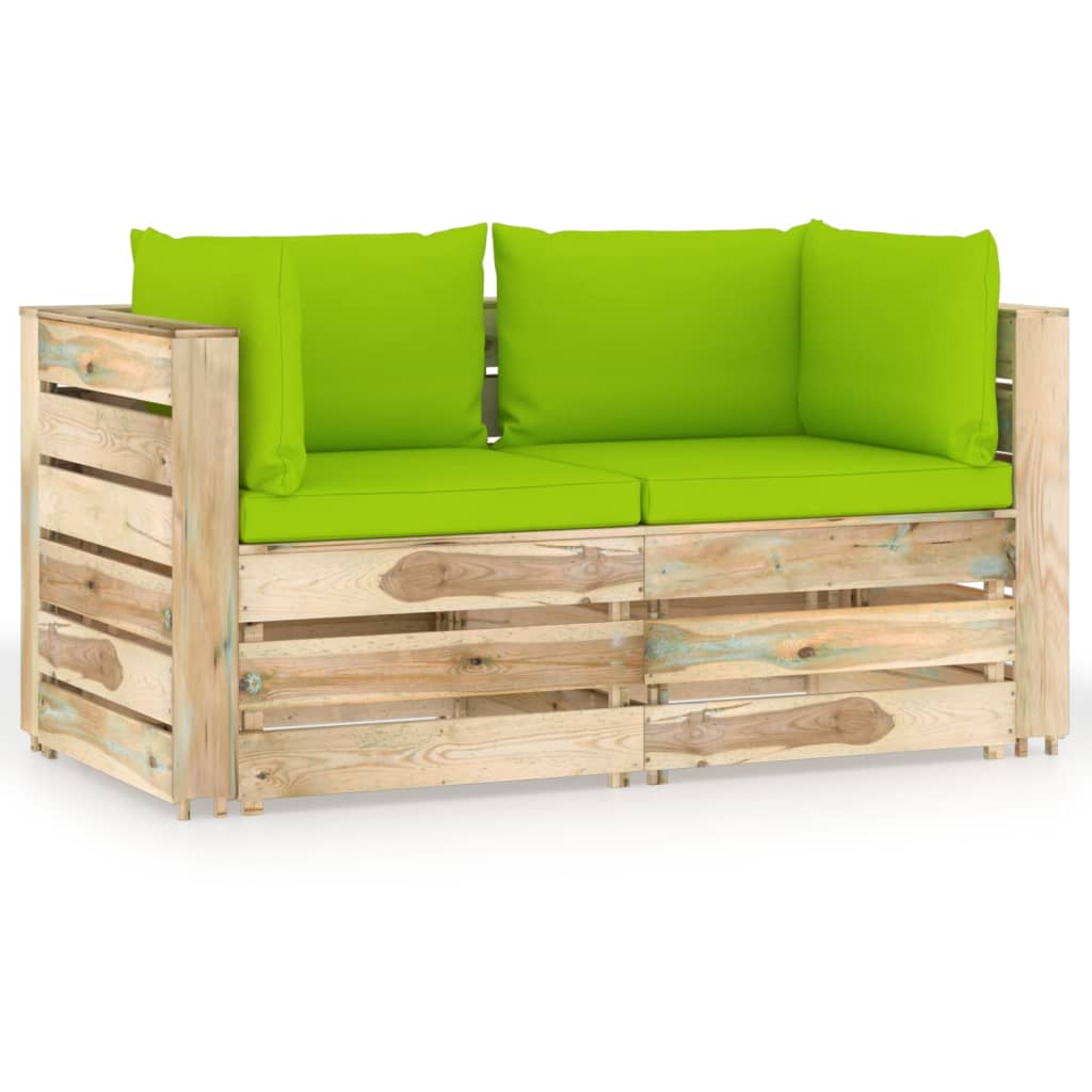 vidaXL 2-Sitzer Outdoor-Sofa mit Kissen Grün Imprägniertes Holz