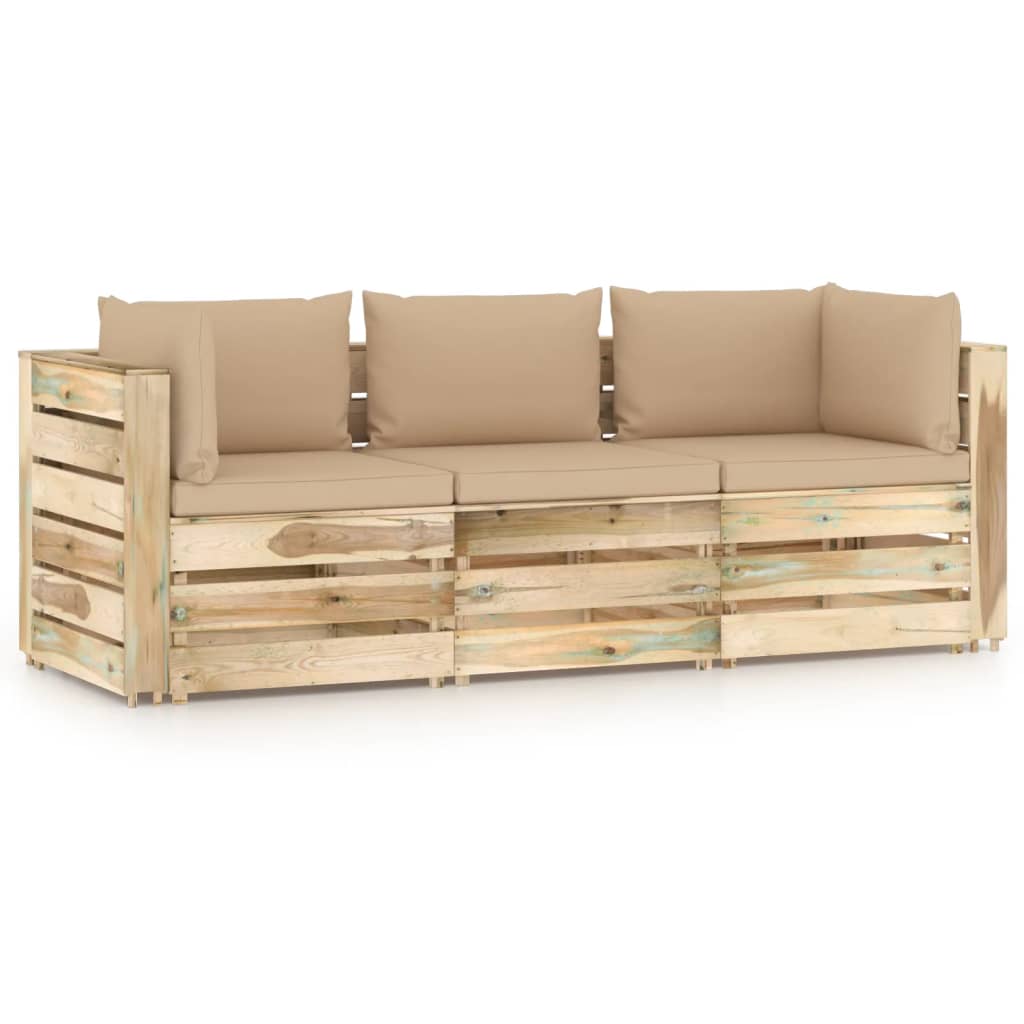 3-Sitzer-Gartensofa mit Kissen Grün Imprägniertes Holz kaufen