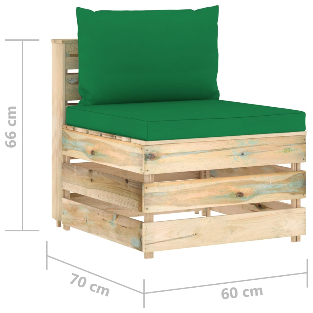 Tuinbank 3-zits met kussens groen geïmpregneerd hout